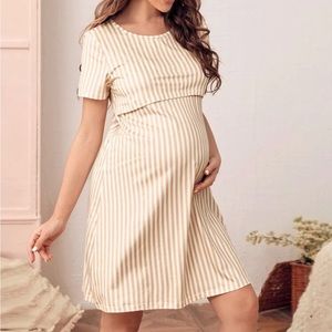 💖Host pick best in maternity💖Maternity Nursing Striped Print Lounge Dress